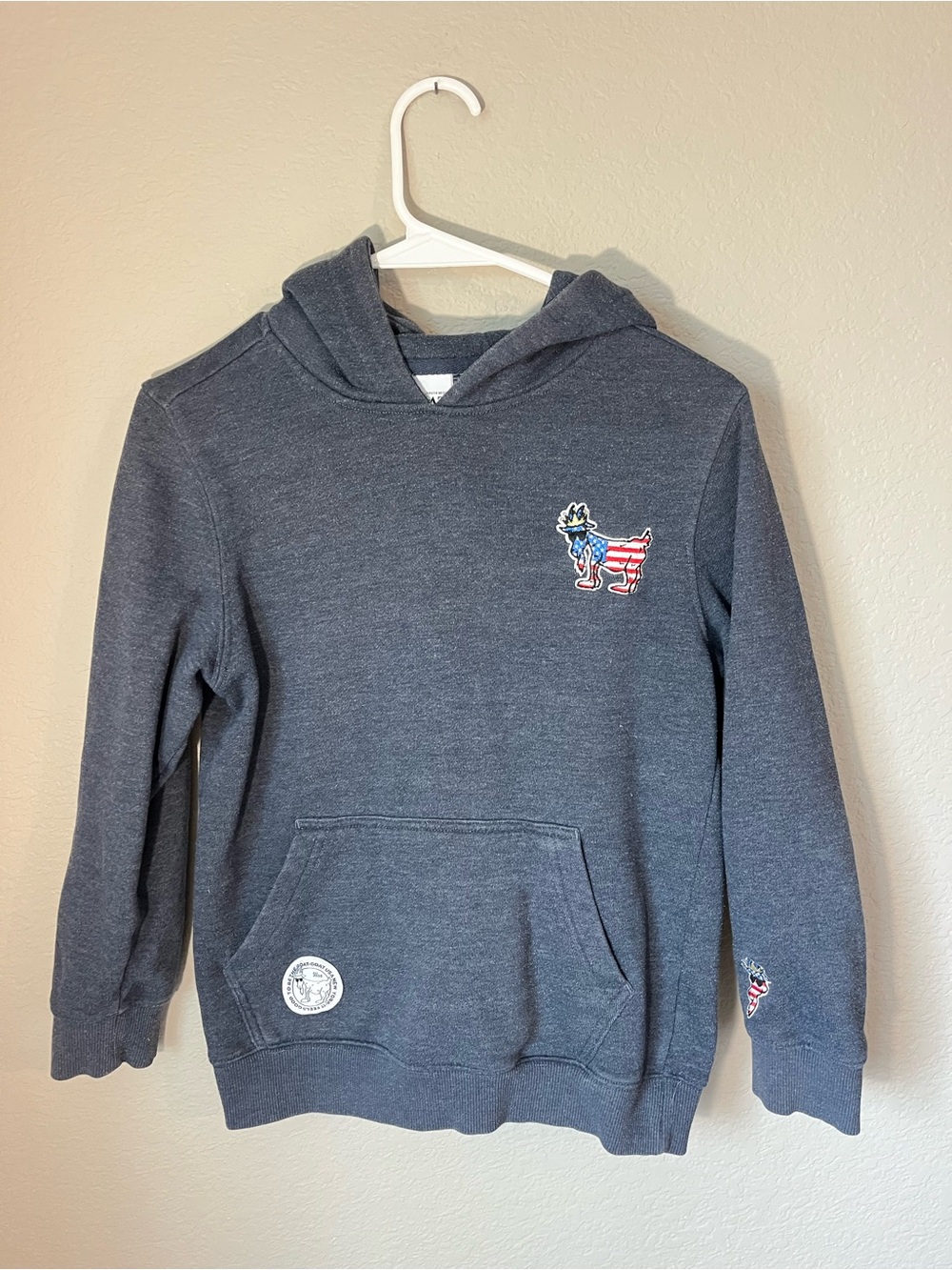GOAT USA Youth M Gray Patriotic American Flag Goat Hoodie Boys Fall Winter